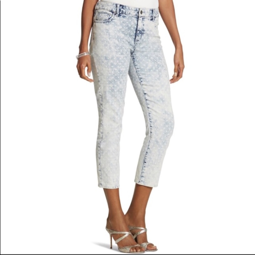 Chico’s hi-rise acid wash polka dot capris sz 3